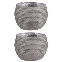 2x stuks naturel grijs rotan planten pot mand van gedraaid jute/riet H15 en D18 cm