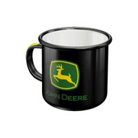 Mok John Deere logo - zwart - 36 cl - emaille - Koffie/thee drinkmok/cadeaumok - Tractor thema