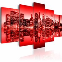 Schilderij - New York City - Rode Gloed, 5luik, wanddecoratie - thumbnail