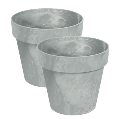 Set van 3x stuks kunststof bloempotten/plantenpotten betonlook 30 cm licht grijs