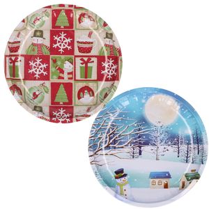 Kerst borden - 2x st - 26 cm - metaal - kerst thema - kerstservies bordjes