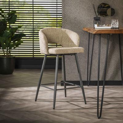 LifestyleFurn Barstoel 'Arnie' Bouclé, kleur Zand (zithoogte 69cm)