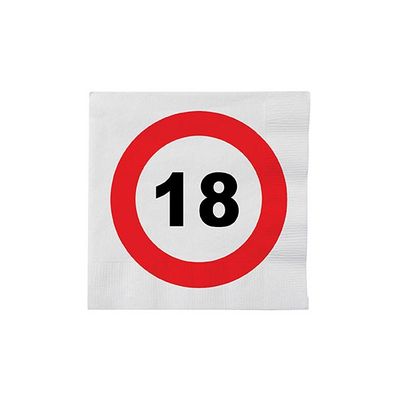 48x 18 jaar verkeersbord verjaardag thema servetten 33 x 33 cm