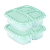 Plasticforte Vershoudbakje - 2x - 3-vaks - 1,2L - meal prep - herbruikbaar - mint groen