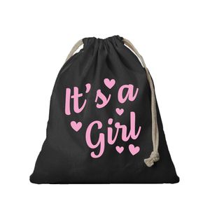 1x Katoenen kraamcadeau tasje/ cadeautasje It's a girl zwart 25 x 30 cm - cadeauverpakking feest