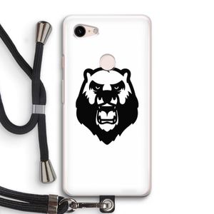 Angry Bear (white): Pixel 3 Transparant Hoesje met koord
