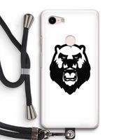 Angry Bear (white): Pixel 3 Transparant Hoesje met koord