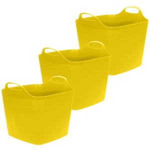 Flexibele emmer - 3x - geel - 25 liter - kunststof - vierkant - 35 x 38 cm