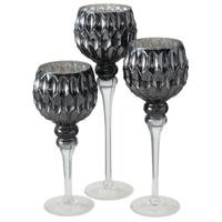 Deco by Boltze kaarsenhouders - 3 stuks - antraciet/zilver - glas - 30-40 cm