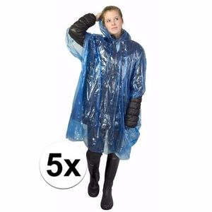 5x blauwe poncho met capuchon voor volwassenen