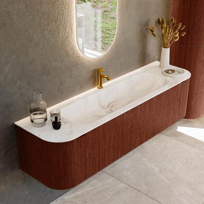 Badmeubel Mondiaz Kurve-Dlux | 170 cm cm | Meubelkleur Ruby | Wastafelkleur Frappe | Solid surface | Wasbak midden spoelbak | 1 kraangat