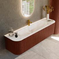 Badmeubel Mondiaz Kurve-Dlux | 170 cm cm | Meubelkleur Ruby | Wastafelkleur Frappe | Solid surface | Wasbak midden spoelbak | 1 kraangat