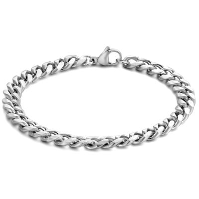 Frank 1967 7FB-0500 Heren Armband - Gourmette Schakel - 7 mm - Geborsteld - 21 cm - Zilverkleurig