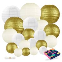 Fissaly® 20 Stuks Lampionnen Set Versiering Goud, Beige & Wit – Feest Decoratie – Bruiloft, Trouwen & Verjaardag
