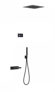 Tres Shower Technology elektronische inbouwthermostaat met regendouche 38x38cm, baduitloop en handdouche mat zwart