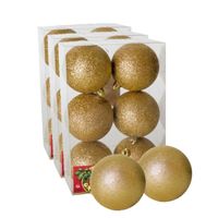 18x stuks kerstballen goud glitters kunststof 8 cm - thumbnail