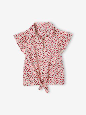 Kanten blouse van katoenen gaas voor meisjes vanille