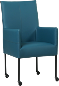 Blauwe leren moderne eetkamerstoel Spark - poot rond zwart met wiel - Toledo Leer Turquoise (blauw leer)