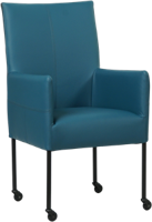 Blauwe leren moderne eetkamerstoel Spark - poot rond zwart met wiel - Toledo Leer Turquoise (blauw leer)