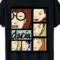 Daria Character Panels Logo T-Shirt - Shein Black Cotton Casual Tee S