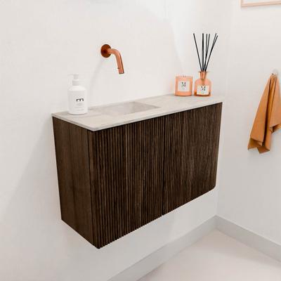 Toiletmeubel Mondiaz Joya Dlux | 71.6 cm | Meubelkleur Walnut | Faye wastafel Ostra Wasbak Links | Zonder kraangat(en)