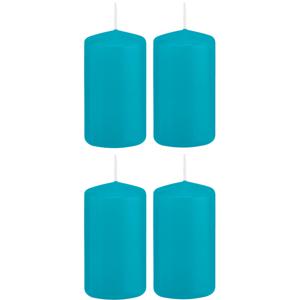 Cilinderkaars/stompkaars - 4x - turquoise - 5 x 10 cm - 23 branduren