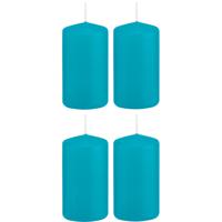 Cilinderkaars/stompkaars - 4x - turquoise - 5 x 10 cm - 23 branduren