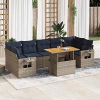 8-delige Loungeset met kussens poly rattan grijs