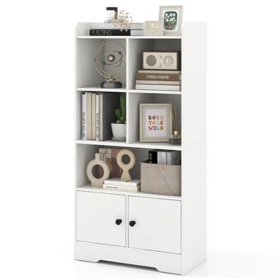 Kast met Deuren Kleine Boekenkast met 5 Opbergvakken Vrijstaande Opbergkast voor Woonkamer Kantoor Speelkamer Wit