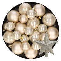 Kerstversiering kunststof kerstballen met piek parel/champagne 6-8-10 cm pakket van 45x stuks