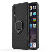 Schokbestendige PC + TPU beschermhoes voor Galaxy A50 met magnetische ringhouder (zwart)