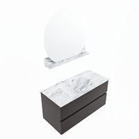 MONDIAZ VICA-DLUX 100cm badmeubel onderkast Dark grey 2 lades. Inbouw wastafel CLOUD midden zonder kraangat, kleur Glace, en spiegel model SPOT - thumbnail