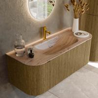 Badmeubel Mondiaz Kurve-Dlux | 120 cm | Meubelkleur Dusk | Wastafelkleur Arena | Solid surface | Wasbak midden spoelbak | 1 kraangat