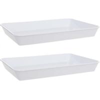 Diep dienblad Horeca serveerbladen - Set van 3x stuks - wit - kunststof - 35 x 24 cm