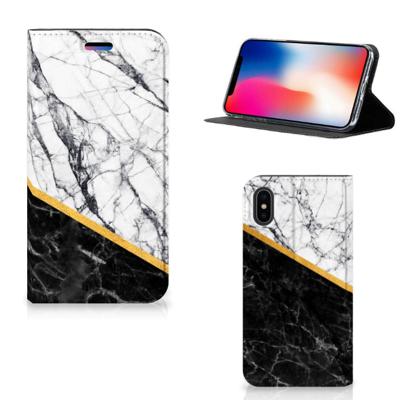 Apple iPhone X | Xs | Standcase | Marmer Wit Zwart - Origineel Cadeau Man