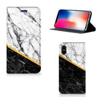 Apple iPhone X | Xs | Standcase | Marmer Wit Zwart - Origineel Cadeau Man