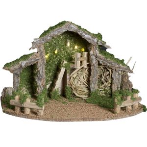 Lege kerststal - met verlichting - L28 x B22,5 x H38 cm - mdf/hout