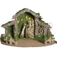 Lege kerststal - met verlichting - L28 x B22,5 x H38 cm - mdf/hout