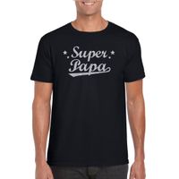 Super papa cadeau t-shirt met zilveren glitters op zwart voor heren