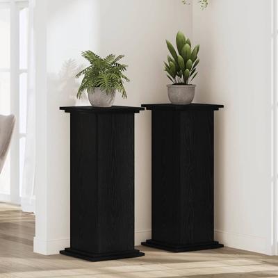 Plantenstandaard Zwart Eiken 33x33x80 cm Geengineerd Hout