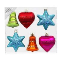 6x Kunststof/plastic ornamenten mix gekleurd 9 cm kerstversiering - Kersthangers