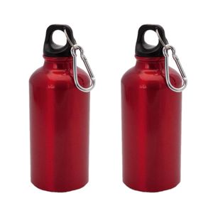 2x Stuks aluminium waterfles/drinkfles rood met schroefdop en karabijnhaak 400 ml