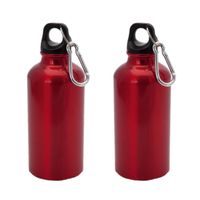 2x Stuks aluminium waterfles/drinkfles rood met schroefdop en karabijnhaak 400 ml