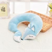 Mooie Fox dierlijke katoen pluche U vorm nek kussen voor reizen auto vliegtuig reizen grootte: 30x30x8cm (licht blauw)