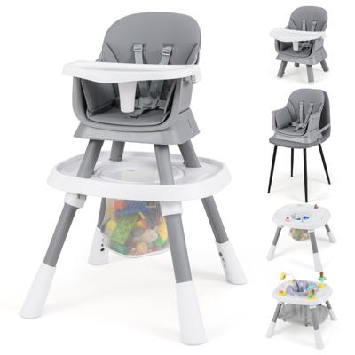 16-in-1 Omvormbare Hoge Stoel met Afneembaar Dienblad & 5-Punts Gordel Kinder Tafel- & Stoelset Grijs