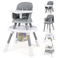 16-in-1 Omvormbare Hoge Stoel met Afneembaar Dienblad & 5-Punts Gordel Kinder Tafel- & Stoelset Grijs