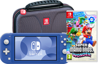 Nintendo Switch Lite Blauw + Super Mario Bros. Wonder + Beschermhoes