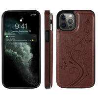 iPhone 16 Plus hoesje - Backcover - Pasjeshouder - Portemonnee - Bloemenprint - Kunstleer - Bruin - thumbnail