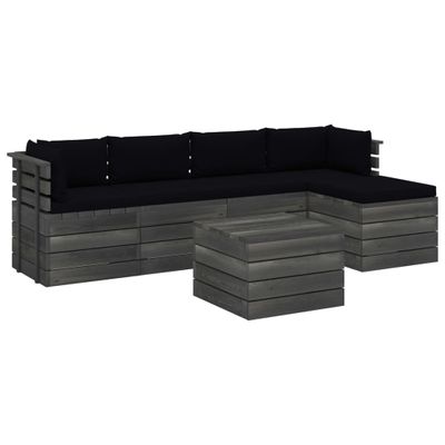 vidaXL 6-delige Loungeset met kussens pallet massief grenenhout