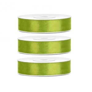 3x Hobby/decoratie lime groene satijnen sierlinten 1,2 cm/12 mm x 25 meter